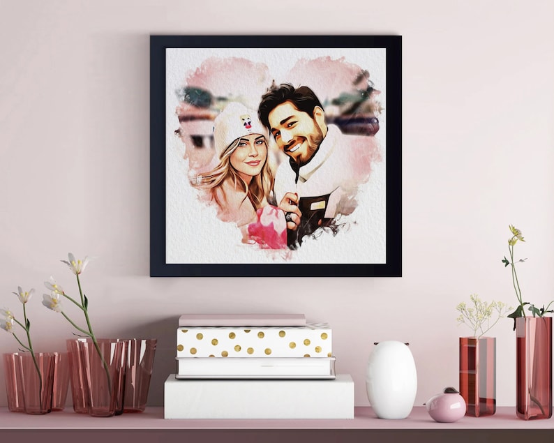 CARTOON CUSTOMIZED PORTRAIT Personalized Couple Portrait from Photo Wedding Day Gift for Bride and Groom Engagement, Anniversary Gift image 9