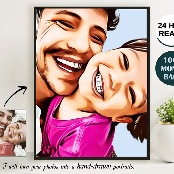 Cartoon Portrait From Photo - Personalised Dad Drawing - Fathers Day Present For Him From Daughter Wife Family, Valentines/Birthday Art Gift