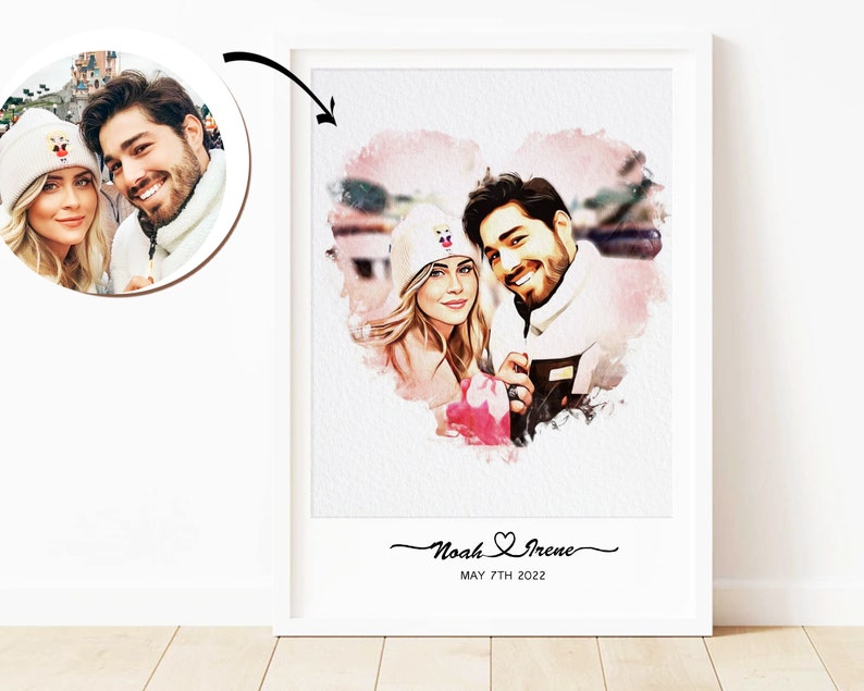 CARTOON CUSTOMIZED PORTRAIT Personalized Couple Portrait from Photo Wedding Day Gift for Bride and Groom Engagement, Anniversary Gift image 2