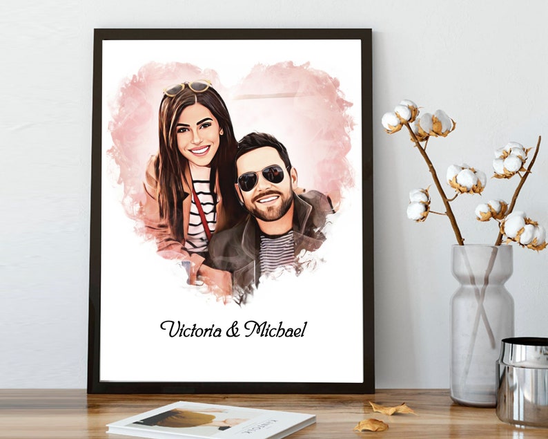 CARTOON CUSTOMIZED PORTRAIT Personalized Couple Portrait from Photo Wedding Day Gift for Bride and Groom Engagement, Anniversary Gift image 5