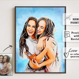 BEST FRIENDS GIFT - Personalized Portrait from Photo, Custom Illustration for Boyfriend from Girlfriend, 21st 25th 30th Sister Bestie Gift