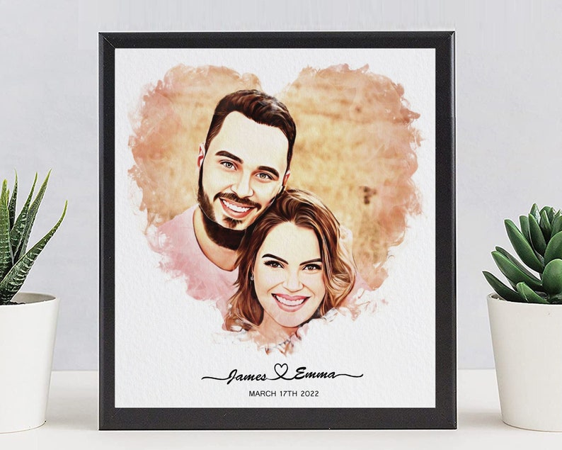 CARTOON CUSTOMIZED PORTRAIT Personalized Couple Portrait from Photo Wedding Day Gift for Bride and Groom Engagement, Anniversary Gift image 7