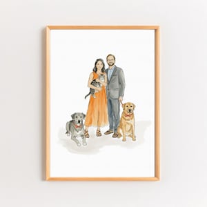 Gepersonaliseerd portret van stel met huisdier, aquarelportret, huisdierportret van foto, tekening stel en huisdier, huisdier gedenkteken cadeau Sympathie cadeau