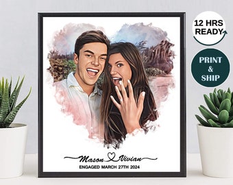 Engagement Gift, Personalized Portrait, Couple Painting, Engaged Photo Print, Custom Gift for Husband, Anniversary Birthday Wedding Gifts