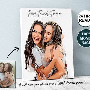 BEST FRIENDS GIFT - Personalized Portrait from Photo, Custom Illustration for Boyfriend from Girlfriend, 21st 25th 30th Sister Bestie Gift