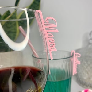 Personalized glass marker with first name • Wedding & aperitif glass identifier • Eco-friendly 3D cutting • Guest gift