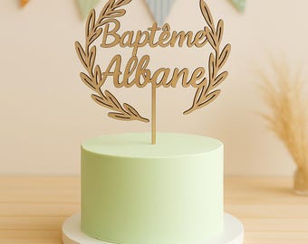 Topper à Gâteau Personnalisé Alsino - Baptême Colombe Gravée LA-74 - Mariage Anniversaire Communion