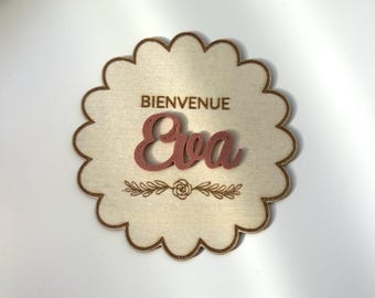 flower card birth announcement personalized wooden first name welcome baby sign welcome baby is born first name announcement gift idea