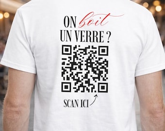 Funny QR code t-shirt for bachelor/bachelorette parties, festivals, and dating—gift ideas for singles on Facebook and Instagram.