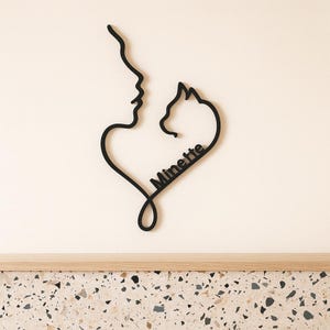 Cute cat and human decoration, gift idea themed around cats for cat owners, customizable with a date or name