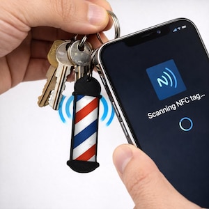 Porte clés NFC Personnalisé pour coiffeur, Barbershop – Partage de Réseaux Sociaux et Lien de Prise de Rendez-Vous, site internet, pub
