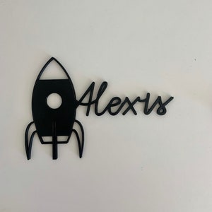Personalized decoration for boy&#39;s bedroom door - Child&#39;s first name - Space, rocket, galaxy theme - Birth or baptism gift idea