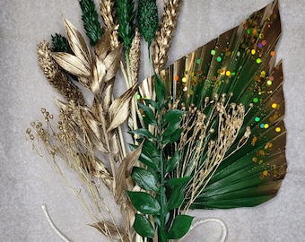 Gold Emerald Palm Spear Sun Palm Dried Flower arrangement- cake toppers
