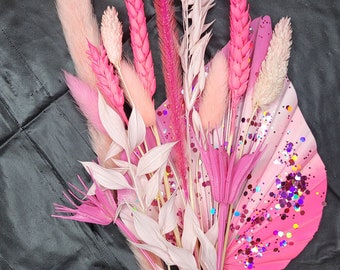Barbie Girl Bunch - Pink Palm Spear - Pink dried flower arrangement - Cake Toppers