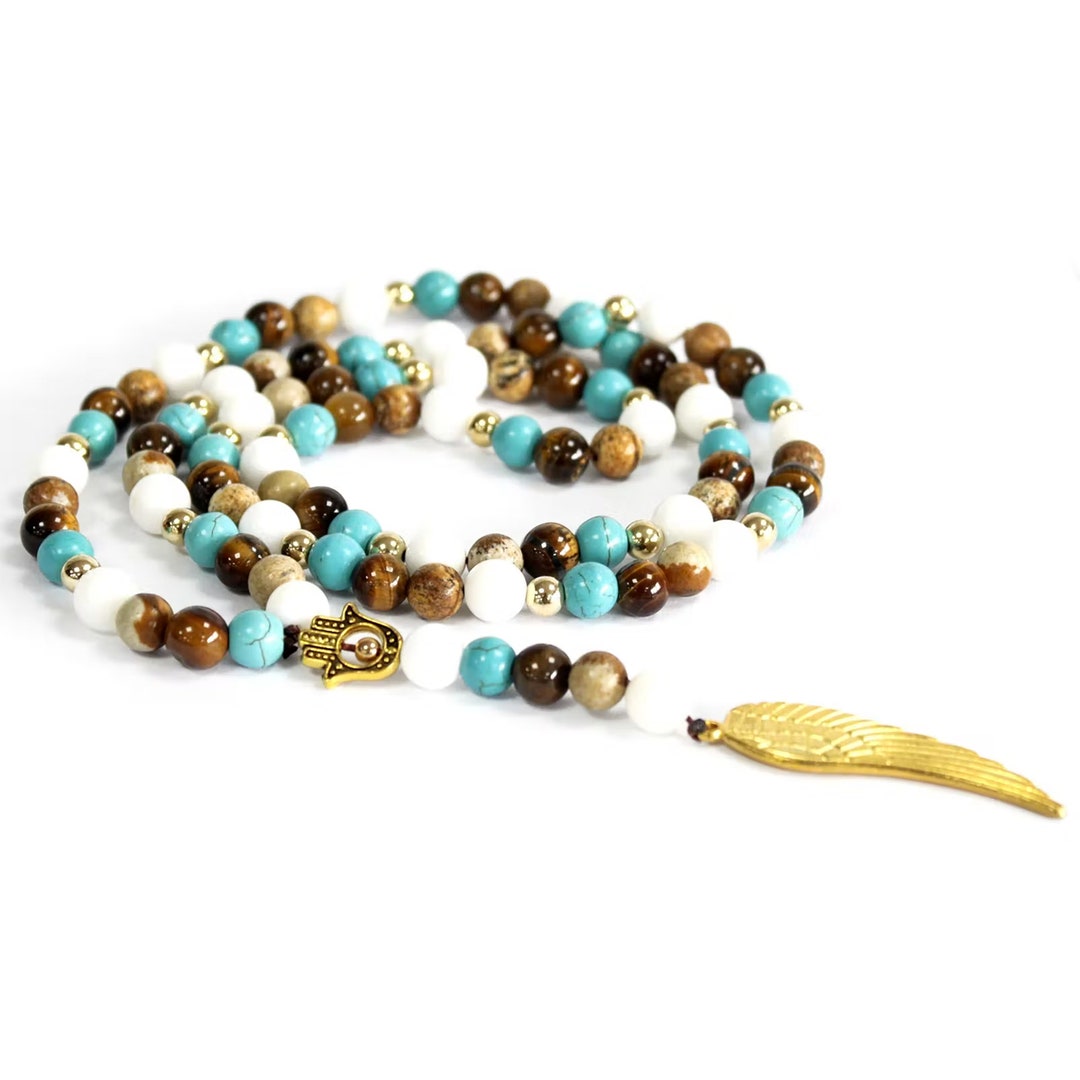 Angel Wing / Multi Beads Gemstone Necklace - Etsy
