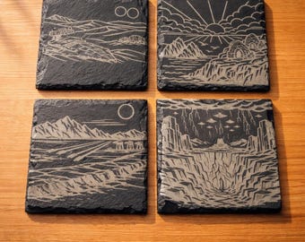 Star Wars Inspired – Sequel Trilogy Planet Set – Jakku, Ahch-To, Crait, Exegol – Laser Engraved Set of 4