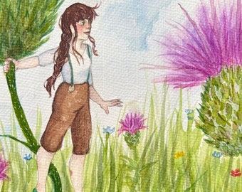 Thistle Meadow,  fantasy art print A5