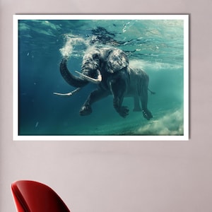 Modern Glass Wall Art, Elephant Tempered Glass, Animal Glass Decor, Swimmimg Elephant Glass Art, Personalized Gift For Mom,