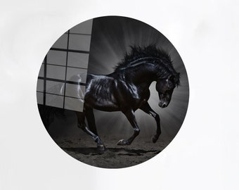 Glass Art, Tempered Glass, Trendy Glass Wall Art, Black Glass Wall Art, Black Horse, Glass Art Wall Decor, Horse Wall Decor,