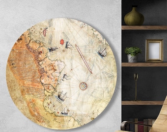 Piri Reis Map, Antique Map Tempered Glass, Vintage Map Glass, Trendy Tempered Glass, Piri Reis Glass Wall, Map Wall Decoration,