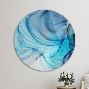 Modern Glass Art, Alcohol Ink Glass Wall, Blue Marble Wall Art, Modern Marble Wall Decor, Blue Glass Wall Art, Abstract Glass,