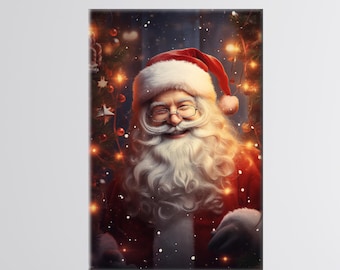 Santa Claus Christmas Canvas Art, Festive Holiday Wall Decor, Cozy Santa Poster