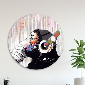 Banksy Thinking Monkey, Gorilla Glass Wall Art, Banksy Monkey Wall Art, Graffiti Glass Wall Art, Thinking Monkey Glass Wall,