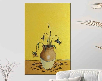 Banksy Sunflower Painting, Banksy Canvas Art, Graffiti Art Canvas, Oil Painting Print, Abstract Flower Printed, Abstract Canvas,