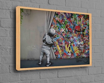 Behind the Curtain Banksy, Martin Watson Artwork, Street Art, Banksy Graffiti Canvas, Graffiti Wall Art Canvas, Banksy Canvas Art,