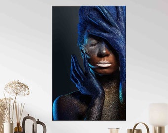 Glittering African Woman, Ethnic Art Canvas, African Art Canvas, Black Woman Wall Art, African Woman Poster, Glittering Woman Canvas Art,