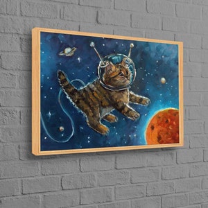 Arte de gato para guardería, arte de pared con animales, arte espacial para guardería, arte de dibujos animados, arte abstracto de pared con gatos, decoración de pared con gatos lindos, arte de astronautas
