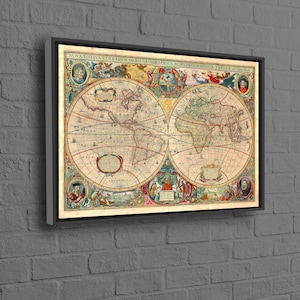 Antique World Map Wall Art, Map Canvas Art, Old World Map Printed, School Art, Classroom Artwork, Vintage World Map Artwork,