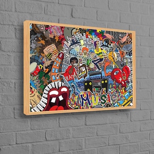 Obra de arte musical abstracta, lienzo de arte musical, arte de lienzo colorido, lienzo de arte de graffiti, obra de arte de graffiti musical, graffiti colorido impreso,