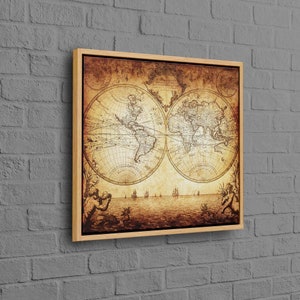 Mapa del mundo antiguo, lienzo de mapa, lienzo de arte de mapa del mundo antiguo, póster de mapa antiguo, obra de arte marrón, decoración de pared con dibujo de mapa antiguo, lienzo de arte de mapa del mundo,