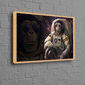 Monkey Poster, Abstract Space Printed, Space Artwork, Abstract Monkey Printed, Astronaut Monkey Wall Art, Animal Canvas, Frame Canvas,
