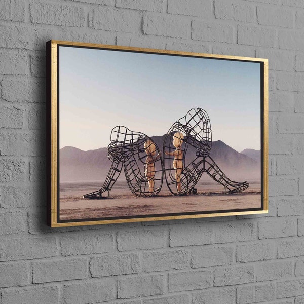 Two People Turning Their Backs On Each Other At Burning Man, Valentines Gift Wall Decor, Abstract Wall Decor, Inner Child Printed,