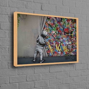 Hinter dem Vorhang Banksy, Martin Watson Kunstwerk, Street Art, Banksy Graffiti Leinwand, Graffiti Wand Kunst Leinwand, Banksy Leinwand Kunst,