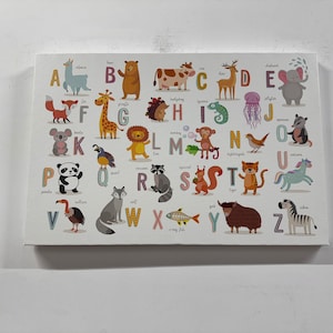 Alfabeto educativo impreso, sala de juegos impresa, niños impresos, arte en lienzo para habitación de bebé, lienzo de arte educativo, obra de arte de safari para niños,