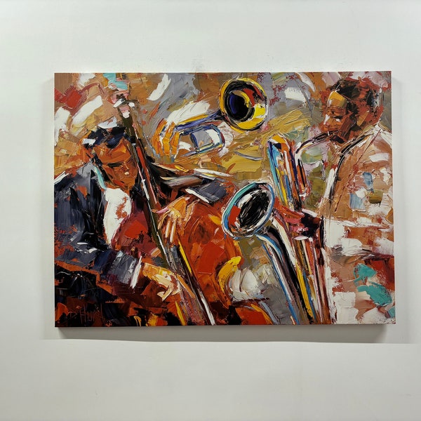 Afrikanische Musiker Malerei, Jazz Wandkunst, Afrikanische Jazz Leinwand, Musikzimmer Wandkunst, Ölgemälde Druck, Cello und Saxophon,Wand Kunst Leinwand