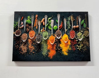 Spices Kitchen Wall Art, Indian Spices Canvas Art, Modern Canvas Print, Food Printed, Kitchen Art, Abstract Canvas Gift, Spices 3D Canvas,