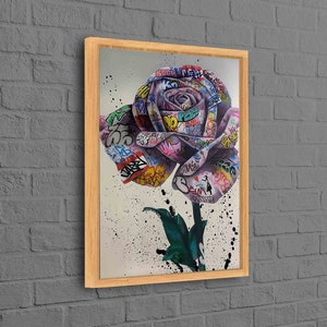 Graffiti de rosa de Banksy, pintura impresa, arte en lienzo con graffiti de rosa, arte en lienzo con graffiti de Banksy, arte en lienzo con rosa de Banksy, arte en lienzo de Banksy,