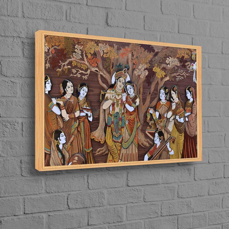 Arte de parede 3D, Arte de parede grande, Arte de parede para sala de estar, Deuses hindus Radha Krishna, Pôster de reprodução, Impressão em tela hinduísmo, Tela hindu imagem 1