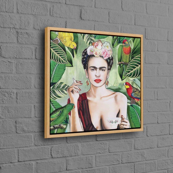 frida kahlo smoking a cigarette Frida Tea Cup, Smoking Frida, Smoking Woman Artwork, Woman Wall Art, Frida  Wall Art, Frida Kahlo Poster, Smoking Canvas, Birds Jungle Canvas