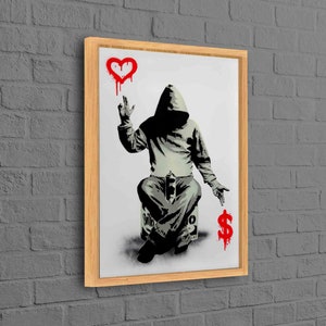 Banksy Money Or Love, Decoração de parede abstrata, Arte em tela Banksy Money, Pintura de dólar, Arte em tela Banksy Heart, Pintura de rua, Decoração de dólar