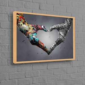 Love Hand Graffiti, Canvas, Contemporary Wall Decor, Love Graffiti 3D Canvas, Oversized Wall Art, 3D Canvas, Hand Love Canvas Poster,