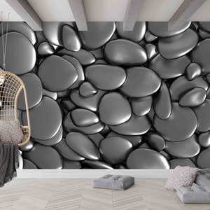 Arte murale 3D, Arte murale argentata, Arte murale stampabile, Carta da parati con pietre, Carta digitale metallizzata, Carta da parati moderna, Carta da parati 3D elegante,