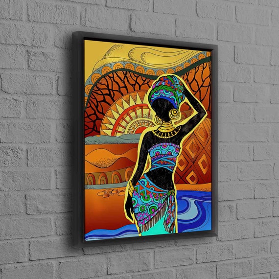 Smile Art Design Black African Beautiful Woman Painting Canvas Print Art  Wall Decor Artwork African American Wall Art for Living Room Bedroom Home