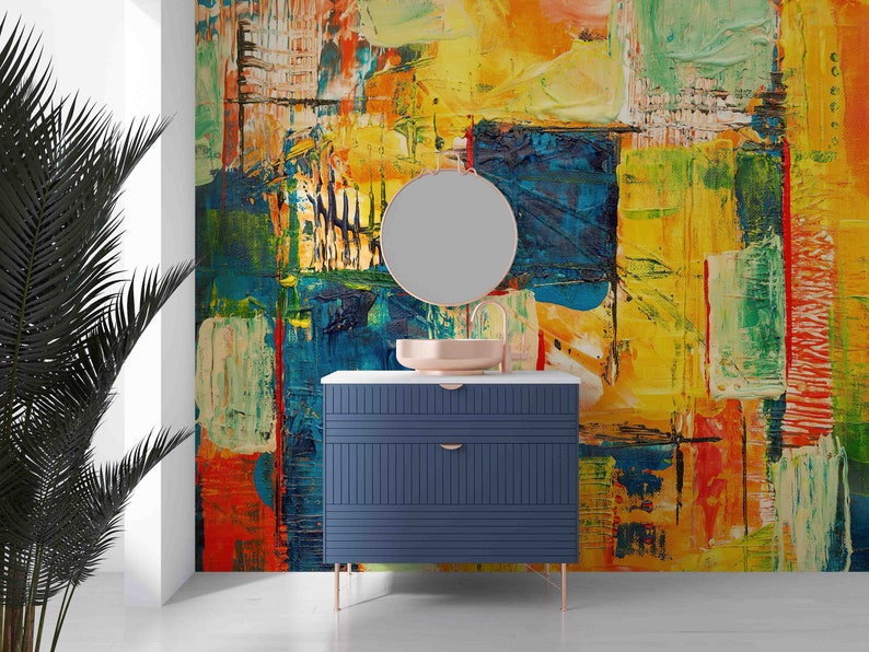 Buy Yellow Wall Poster, Navy Blue Paper Craft, Modern Wall Poster
