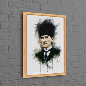 Mustafa Kemal Atatürk Wall Art, Ataturk Painting, Atatürk Artwork, Watercolor Canvas, Office Poster, Motivation Canvas, Turkish Canvas, Natural Framed
