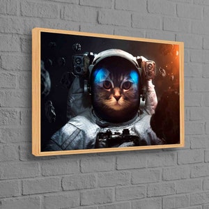 Canvas Home Decor, Galaxy Wall Art, Cat Canvas, Astronaut Cat Printed, Space Canvas Art, Animal Wall Decor, Cat Lover Gift Artwork,